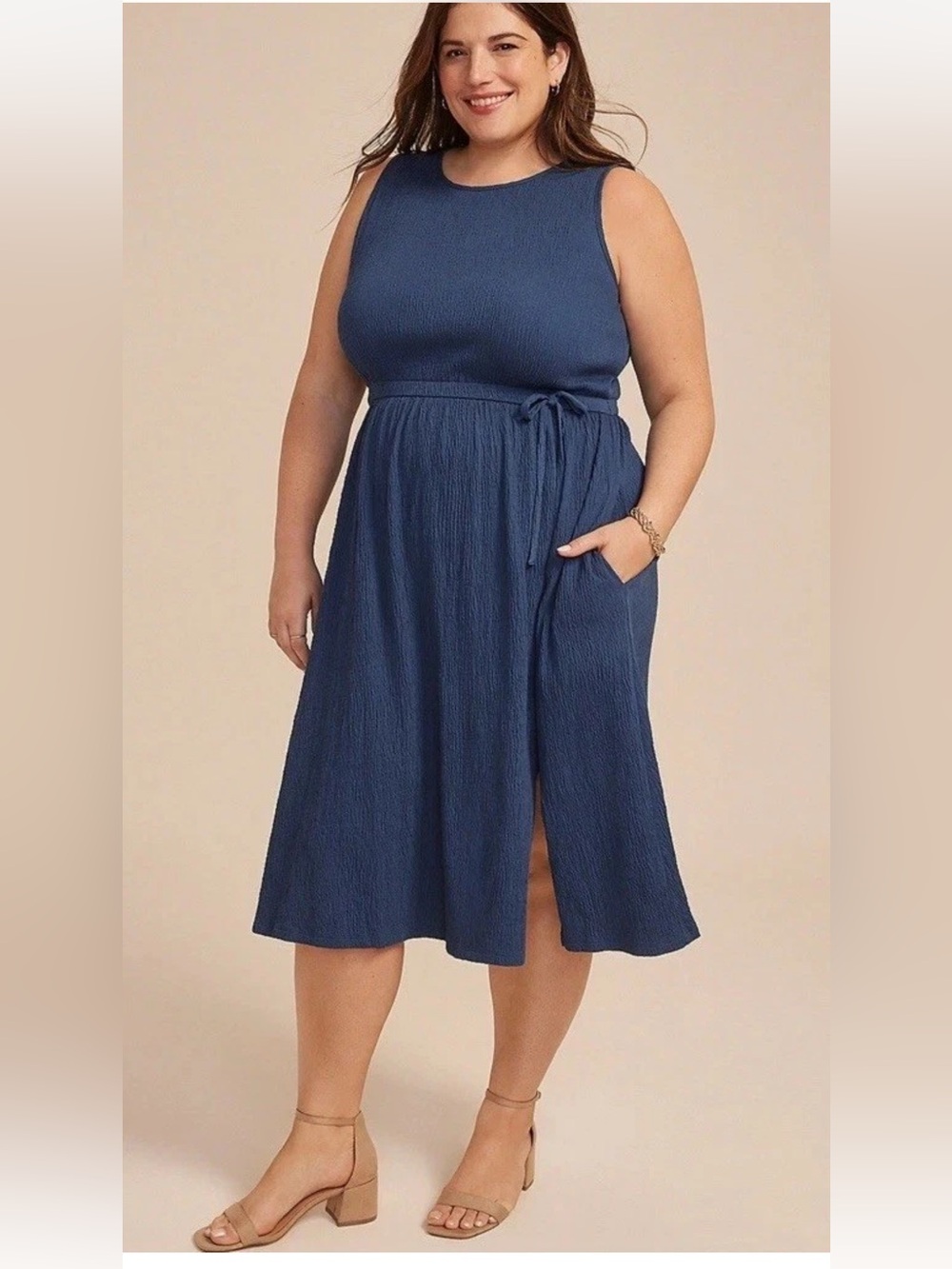 Maurices 24/7 Bare Tie Waist Sleeveless Midi Dress Blue Size 3X NWT